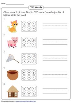 worksheet for the cvc words and pictures to help students learn how to read