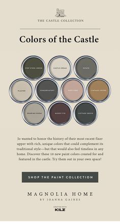 an advertisement for the castle paint collection, featuring several colors in different shapes and sizes