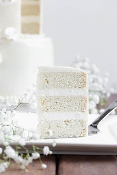 a slice of white cake sitting on top of a plate