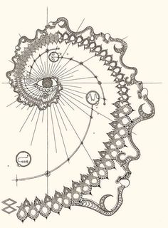 a drawing of a circular object with many details