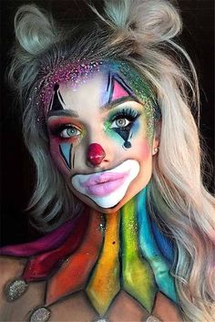 Makeup Zombie, Fantasy Make-up, Make Carnaval, Rainbow Halloween, Halloween Clown