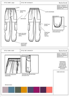 the technical drawing shows how to wear sweatpants for men and women in different colors