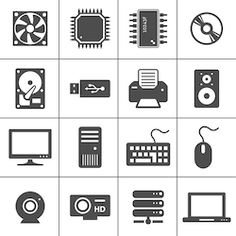 black computer icons set on white background stock photo, images and clippings for your design project