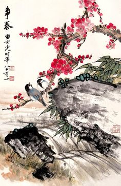 Antique vintage chinese art, chinese watercolour plum tree blossoms, birds and flowers paintings, art prints, posters, fine art reproductions. Birds And Plum Tree Blossoms, FINE ART PRINT, high quality reproduction of the ink and watercolors chinese painting. All fine art prints produced on large wide-format printer, using archival pigment inks, providing the vibrant colors and ultimate image quality. Materials: acid free heavyweight fine art paper, archival pigment inks. Please select the print Chinese Nature, Chinese Birds, Blossoms Painting, Chinese Posters, Flowers Paintings, Watercolour Ink, Plum Tree, Paintings Art Prints