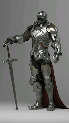 Cool Poses With Swords, Suit Of Armor Reference, Armor Lighting Reference, Armor Pose Reference, Knight Action Pose, Medieval Knight Armour, Metal Armor Reference, Dynamic Knight Pose, Plate Armor Reference