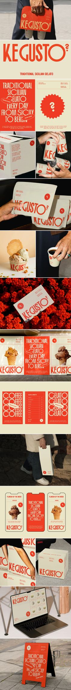 Ke Gusto gelato cafe brand identity design by Carla Palette - Fivestar Branding Agency Is A Design and Branding Agency. This Work Belongs to The Accredited Artist and Is Curated For Inspiration Only 
#cafebranding #cafelogodesign #restarantbranding #restaurantdesign #branding #brandinginspiration #restaurantlogodesign #logodesign #websitedesign #packagingdesign #labeldesign Typographic Brand Identity, Branding Food Design, Coffee Shop Visual Identity, Gelato Branding Design, Branding Design Restaurant, Vintage Brand Identity, Carla Palette, Design Agency Branding, Cafe Branding Design