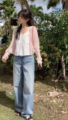 Asian Cardigan Outfit, My Fashion Aesthetic, Love Next Door Kdrama Outfits, Korean Summer Fits, Baggy Coquette Outfit, Summer Asian Outfits, Light Color Outfits, Asian Summer Fashion, Asian Summer Outfits