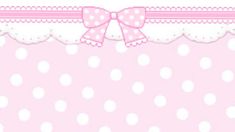 a pink and white polka dot background with a bow on the top, along with dots