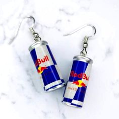 Red Bull Earrings, Novelty Earrings, Cute Earrings, Drink Earrings Bull Earrings, Drink Earrings, Novelty Earrings, Weird Jewelry, Jewelry Accessories Ideas, Accessories Ideas, Earrings Cute, Ear Rings, Earrings Color