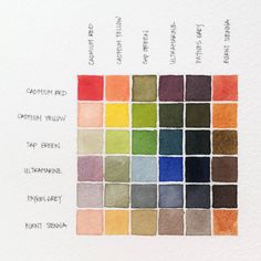 a color chart with different shades of paint in each section and the words below it