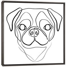 a black and white drawing of a dog's face