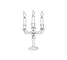 a black and white drawing of a candelabra with four candles on it