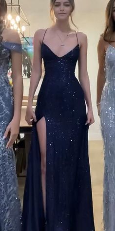 Blue Sequin Prom Dress, V Neck Prom Dresses, Sequin Prom Dresses, Elegante Casual, فستان سهرة