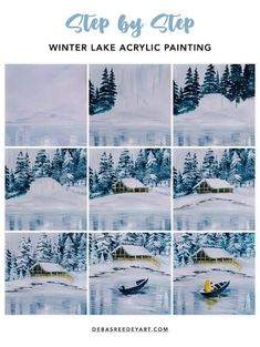 winter lake acrylic painting step by step instructions for beginners to learn how to paint