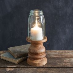 Country Farmhouse Candleholder with Mason Jar-Vintage Shopper Colonial Candle Holder, Mason Jar Design, Mason Jar Candle Holders, Unique Candle Holders, Wooden Candle Holder, Jar Candle Holder, Unique Candle, Wood Candle, Wooden Candle