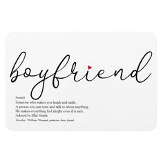 a white card with the words boyfriend and a red heart in black ink on it