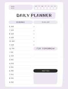 the daily planner is displayed on a purple background