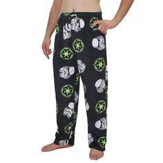 Brand New With Tags, Officially Star Wars Licensed Men's Size X-Large Sleep Or Lounge Pants In Soft 100% Polyester Fleece With A Button Fly And Elastic Waist That Also Has A Drawstring, Featuring An Allover Print Of White Stormtrooper Helmets And Green Imperial Symbols On A Black Background. Black Sleepwear With Pockets In Long Pants Style, Black Pants With Elastic Waistband For Sleepover, Black Elastic Waistband Pants For Sleepover, Gray Denim Pants, Stormtrooper Helmet, Slim Fit Pants Men, Tactical Cargo Pants, Grey Cargo Pants, Denim Pants Mens