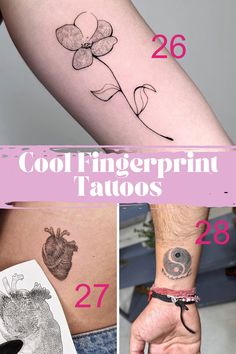 some tattoos that have flowers on them and numbers in the upper left hand, with an image of a heart