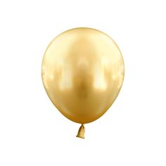 a golden balloon floating in the air on a white background