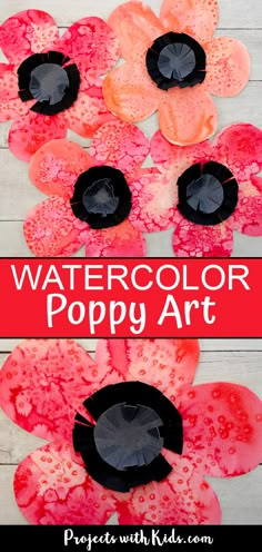 watercolor poppy art project for kids to do with paper plates and glue on them