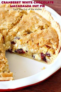 cranberry white chocolate macadamia nut pie on a plate