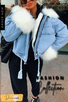 Detachable Fuzzy Faux Fur Collar Denim Coat 90's Fashion, White Fur, Cotton Coat, Warm Jacket, Denim Jacket Women, Faux Fur Collar, Denim Coat, Faux Fur Jacket, Faux Fur Coat