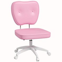 a pink office chair with wheels on an isolated white background