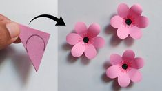 someone is making paper flowers out of construction paper and then cut them into smaller pieces