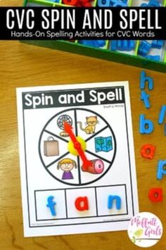 a spin and spell activity for kids to practice their spelling skills with the words spin and spell