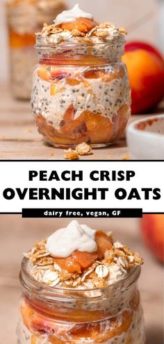 peach crisp overnight oats in mason jars