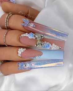 Butterfly Inspo Nails, Azul Nails, Dawn Marie, Quinceanera Nails, Luxury Nails