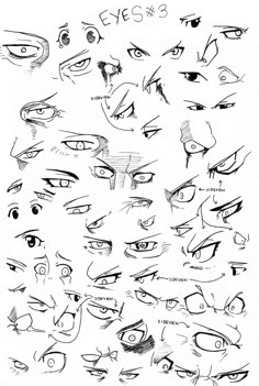 an animation character's eyes are drawn in various ways, including the upper half and lower half