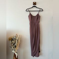 ** From The Website: Https://Www.Lulus.Com/Products/Reinette-Mauve-Purple-Midi-Dress/716002.Html ** Crafted From Sleek Mauve Pink Woven Fabric, This Stunning Cocktail Dress Is Sure To Garner Attention Wherever You Go! Slender Spaghetti Straps Have An Adjustable Fit And Support A Figure-Enhancing Princess-Seamed Bodice. High Waist Tops A Pleated Overlapped Midi Skirt That Lends A Curve-Enhancing Faux Wrap Silhouette. Slight High-Low Hem Adds An Elegant Finish. Hidden Back Zipper/Clasp. - Bodice I Purple Midi Dress, Mauve Purple, Adhesive Bra, Mauve Pink, High Low Hem, Woven Fabric, High Low, Spaghetti Strap, Bodice