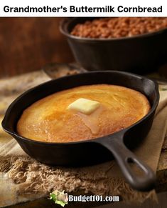 a skillet with some food in it on a table