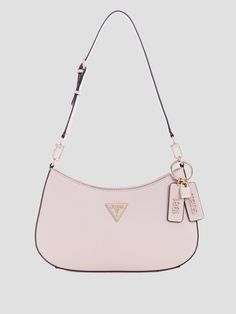 Elevate your handbag collection with this chic shoulder bag crafted in a textured faux-leather construction with an allover Quattro logo print, front icon hardware and a top-zip closure. Simple Designer Bags, Things To Put On Wishlist, Guess Pink Bag, Cute Purses For Women, Cute Designer Bags, Cute Bags Aesthetic, Bag Decorating Ideas, Guess Mini Bag, Purses Affordable