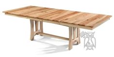 a wooden table sitting on top of a white floor