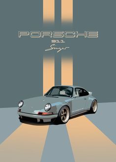 the porsche 9113 is shown in this retro style poster, with an abstract background