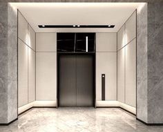 an empty elevator with two elevators in it