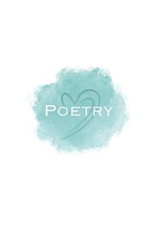 the word poetry written in white on a blue watercolor spot with a small heart