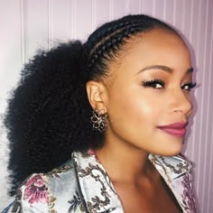 Full Ponytail, Half Cornrows, Textured Updo, Fashionable Hairstyles, Cornrow Ponytail, Natural Hair Woman, Half Ponytail