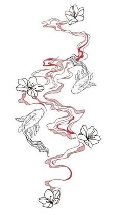 a line drawing of flowers and leaves on a white background