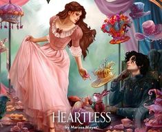 the cover to heartless, featuring a woman in a pink dress and a man in uniform