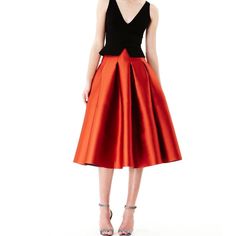 Nwot. Color Is Orange-Brick Red. Skirt Is Not Lined - The Wrong Side Or Inside Of The Fabric Is Blue. Gross Grain Ribbon Waist Band. Skirt Falls At Calf. Waist Approximately Measures 30” And Length 24.5”. Red Flowy Skirt For Formal Occasions, Red Formal Flowy Skirt, Formal Red Flowy Skirt, Formal Full Skirt In Red, Red Flowy Formal Skirt, Formal Red Full Skirt, Elegant Red Skirt For Night Out, Red Pleated Dress With Relaxed Skirt, Red Dresses With Pleated Relaxed Skirt