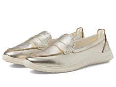 Cole Haan Zerogrand Meritt Leather Loafers - Women's Flat Shoes : Soft Gold Talca/Ivory : The Cole Haan Zerogrand Meritt Leather Loafers are modern loafers in core leather upper with classic penny keeper and CH signature pinking detailing for added craft element. These shoes are designed with a patented FlowerFoam EVA outsole that is made from a minimum of 25% natural dandelion rubber with rubber pods for added traction and durability. The EVA insole cushions each step for all-day comfort. Match Women's Flat Shoes, Cole Haan Zerogrand, Shoes Soft, Cole Haan Women, Flat Shoes, Cole Haan, Womens Flats