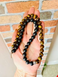 This Men's necklace made from natural Tiger Eye and Black matte Agate Stone 10mm. Men's Necklace, Beaded Necklaces, Black Matte, Agate Stone, Tiger Eye, Necklace Etsy, Brooklyn, Agate, Beaded Necklace