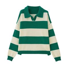 a green and white striped sweater is shown