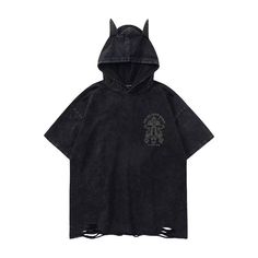 Introducing the American Street Devil Hooded T-Shirt, the perfect blend of comfort and style. This unique hooded t-shirt is designed to keep you looking cool and feeling comfortable all day long. Features: -90% Cotton, 10% Spandex -Crew Neckline -Fixed hood -Short sleeve design -Ripped detailing -Street/casual style Couple Summer, American Street, Hooded Tee, Loose Top, Retro Summer, Clothing Details, Applique Fabric, Fashion App, Style Office