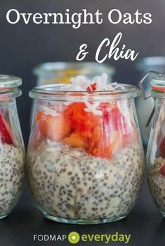 overnight oats and chia in jars with strawberries