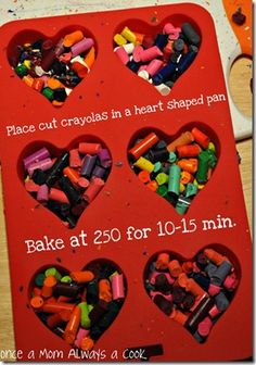 there is a red heart shaped box with candy in it that says bake at 20 for 10 - 15 min